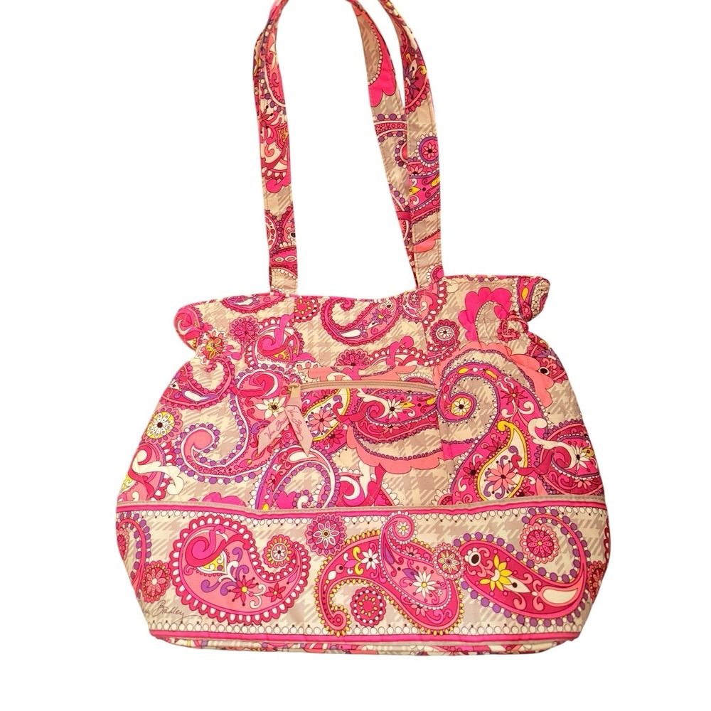 NWOT Vera Bradley Paisley Meets‎ Plaid PINK & Grey Bag Zip Pockets